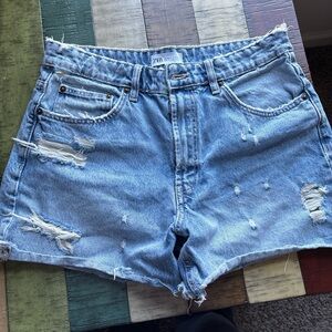 Zara Light Blue Distressed Denim Cutoff Shorts